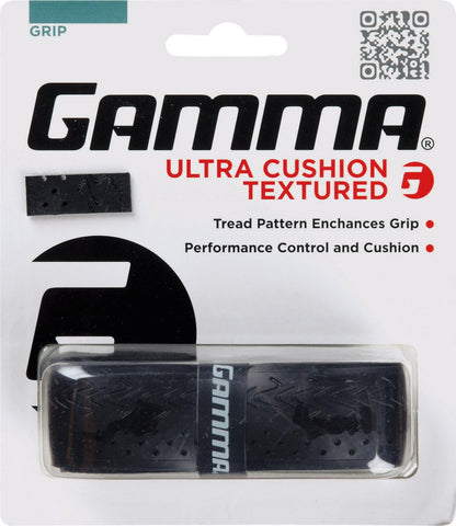 GAMMA Sports Tennis Racquet Ultra Cushion Replacement Grip – Contoured Multi Black with Textured Perforations for Enhanced Absorption, Comfort, and Control