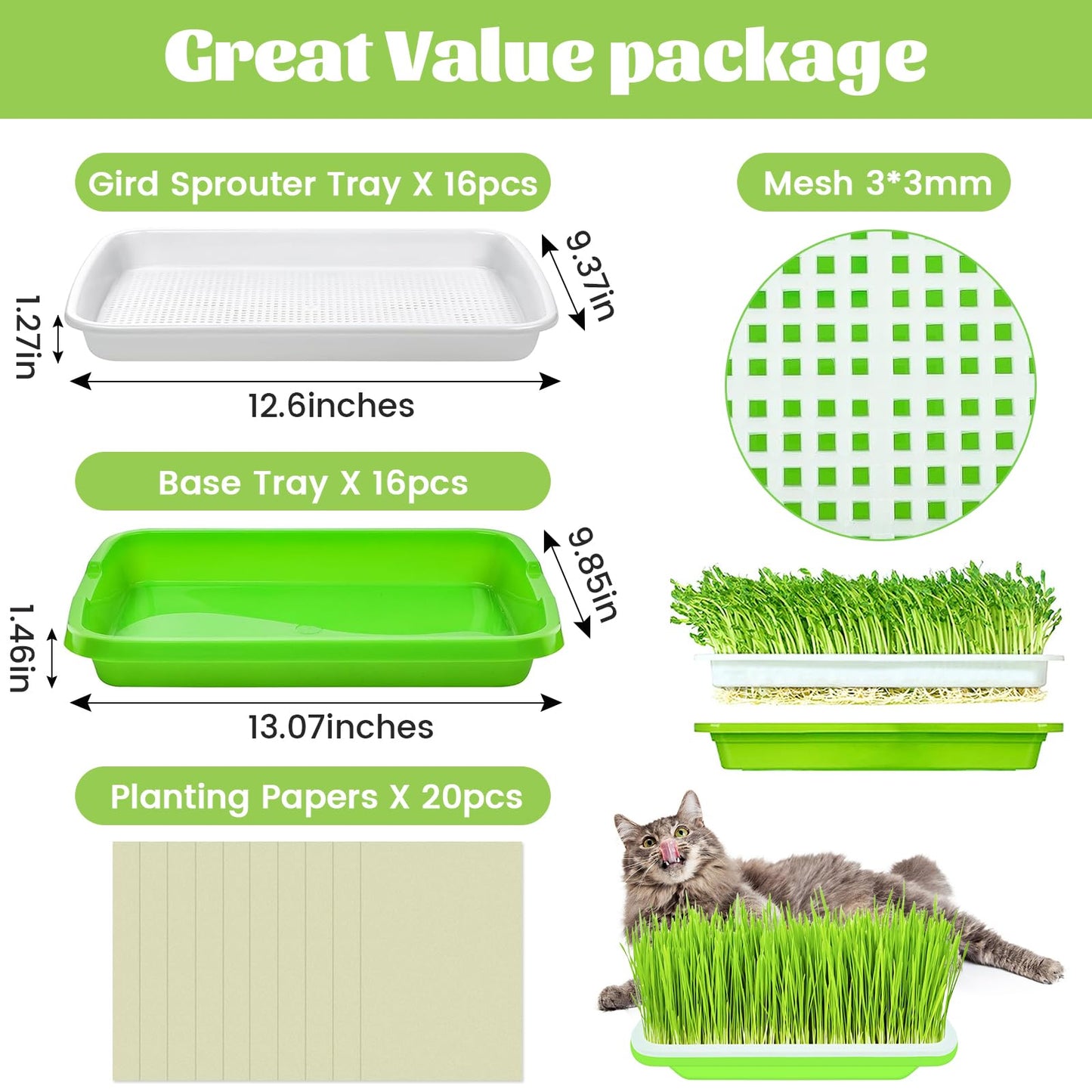Legigo 8 Pack Seed Sprouter Trays with Lids- Soil-Free Cultivation Germination Tray, BPA Free Micro Greens Growing Trays Seed Sprouting Trays Kit with Germinating Paper for Wheatgrass, Beans and More