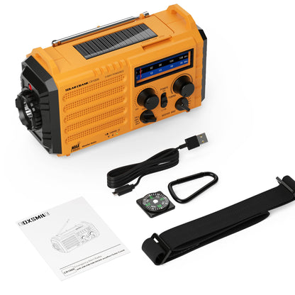 Auto NOAA Emergency Weather Radio, Solar Hand Crank Radio,Portable Battery Operated Emergency Radio with AM FM Shortwave,USB Charger,LED Flashlight,Clock, SOS Alert for Home Outdoors Camping Survival