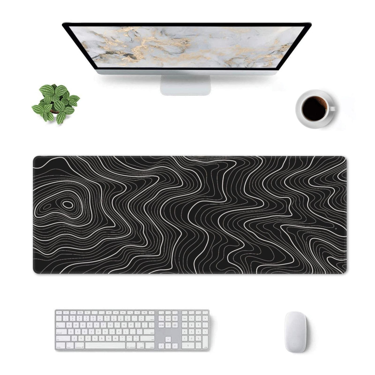 Gaming Mouse Pad, Large Black and Green Line Topographic Mousepad Laptop, Extended Mouse Mat, Long XL Waterproof Keyboard Pads, Big Non-Slip Mousepads for Game Office Home, 31.5 x 11.8 in