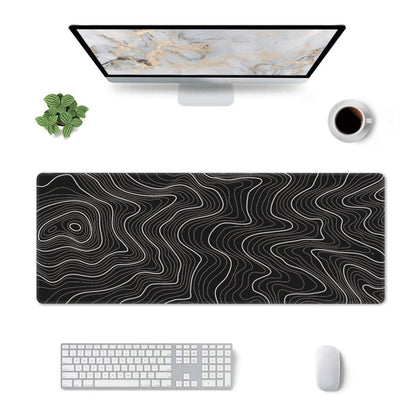 Gaming Mouse Pad, Large Black and Green Line Topographic Mousepad Laptop, Extended Mouse Mat, Long XL Waterproof Keyboard Pads, Big Non-Slip Mousepads for Game Office Home, 31.5 x 11.8 in
