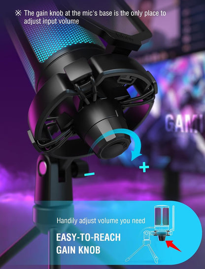 FIFINE AmpliGame A6V USB Gaming Microphone, Condenser RGB Mic for Streaming