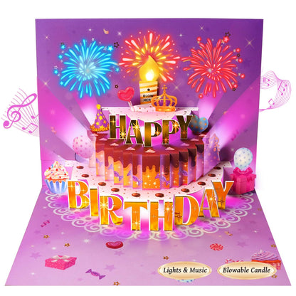 MZD8391 Pop Up Birthday Card with Music, Light, Firework For Men Women