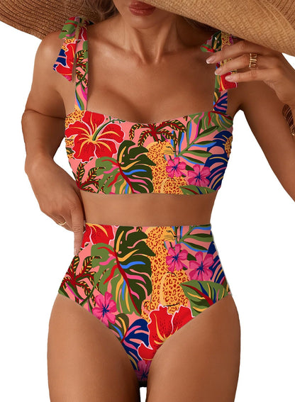 Herseas Women's Tie Shoulder Bikini Sets 2 Piece High Waisted Swimsuits
