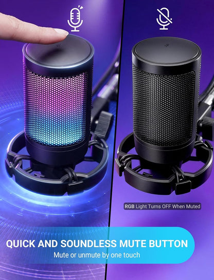 FIFINE AmpliGame A6V USB Gaming Microphone, Condenser RGB Mic for Streaming