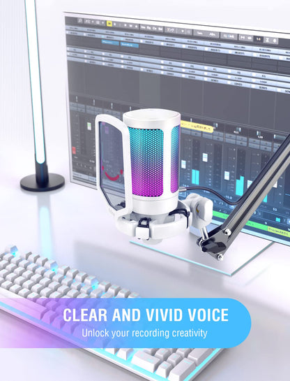 FIFINE AmpliGame A6V USB Gaming Microphone, Condenser RGB Mic for Streaming