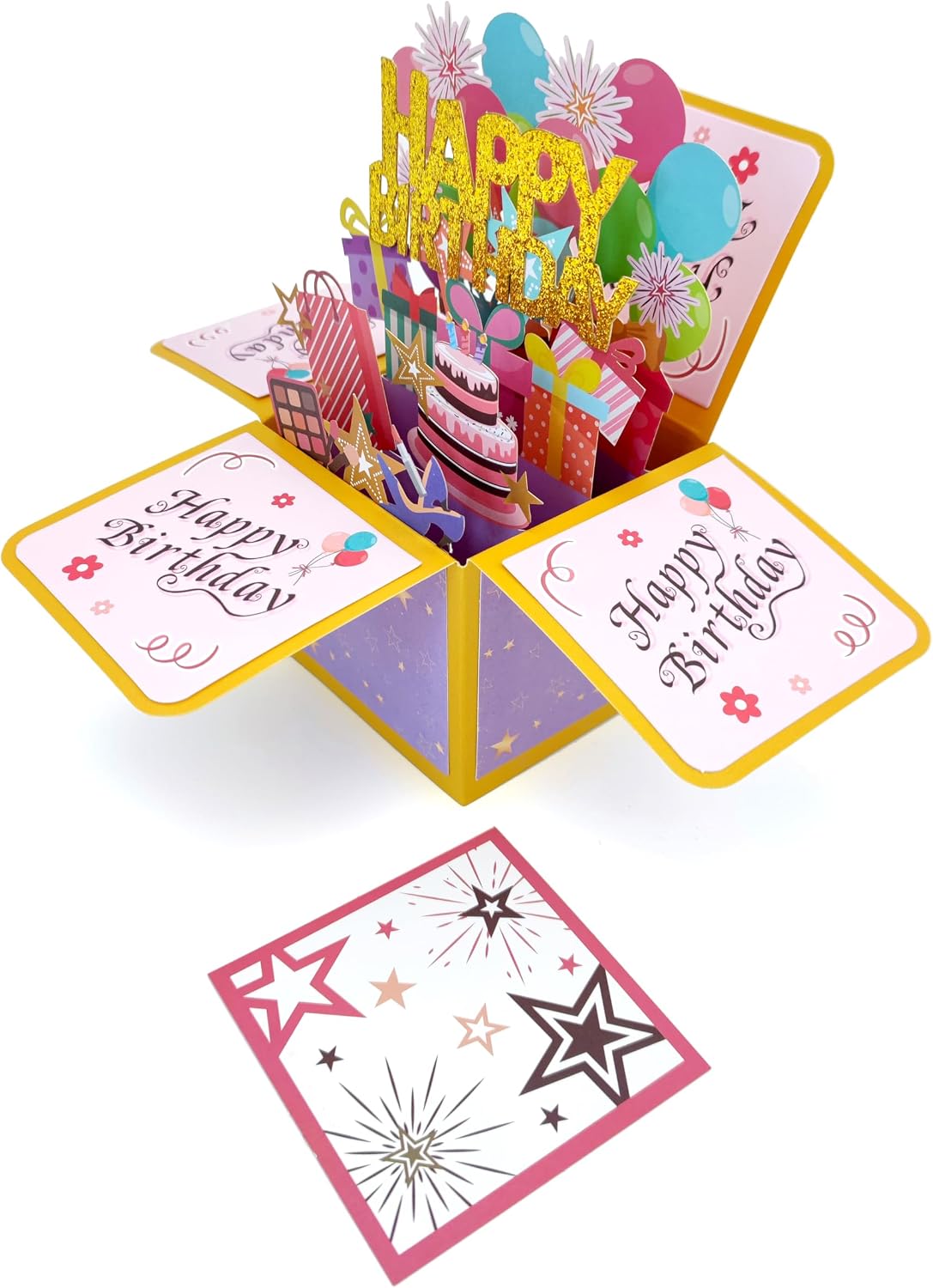 ROBBEAR Funny Happy Birthday Pop Up Card, Sweet 3D Birthday Gift Box for Adults and Kids with Envelopes, Unique Handmade Foldable Celebration Cards for Daughter, Son, Mom, Dad, Friend