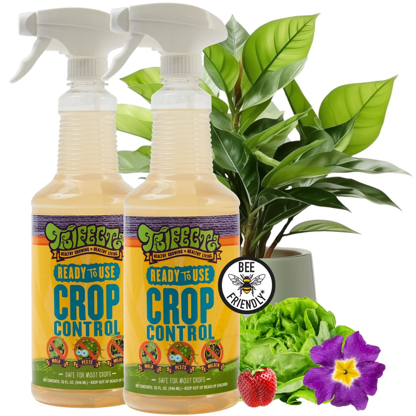 Trifecta Crop Control Ready to Use Maximum Strength Natural Pesticide, Fungicide, Miticide, Insecticide, Help Defeat Spider Mites, Powdery Mildew, Botrytis and Mold on Plants 32 OZ Size