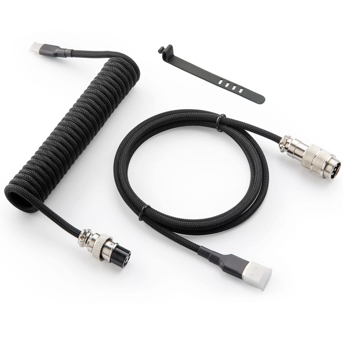 GUNMJO Pro Custom Coiled USB C Cable for Gaming Keyboard, Double-Sleeved Mechanical Keyboard Cable with Detachable Metal Aviator, 1.5M USB-C to USB-A, Carbon Black Color