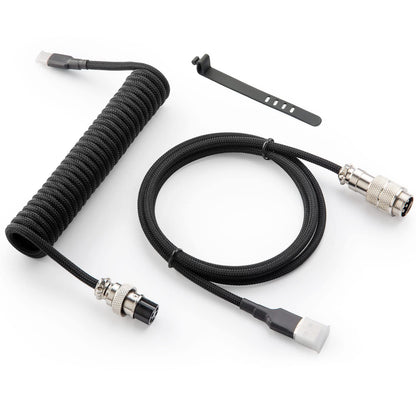 GUNMJO Pro Custom Coiled USB C Cable for Gaming Keyboard, Double-Sleeved Mechanical Keyboard Cable with Detachable Metal Aviator, 1.5M USB-C to USB-A, Carbon Black Color