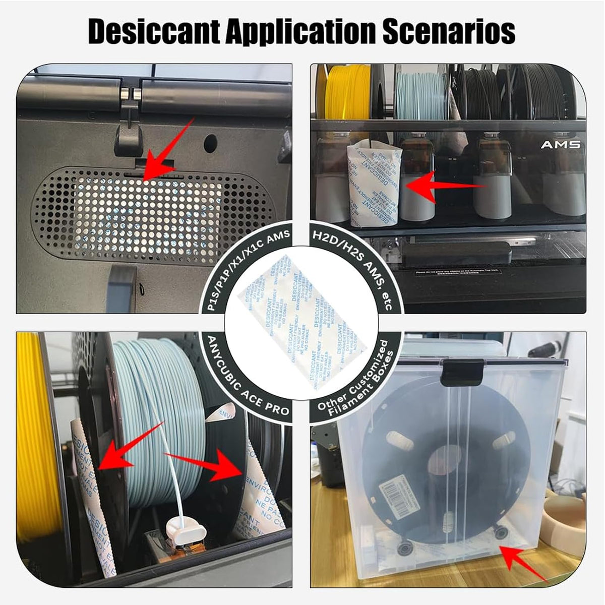 3D Printer AMS Filament Desiccant Pack for Bambu Lab P1S P1P X1 X1C AMS Other Filament Boxes, Moisture Absorber for PLA PETG ABS TPU Filaments, Keep Filaments Dry and Printing Smoothly