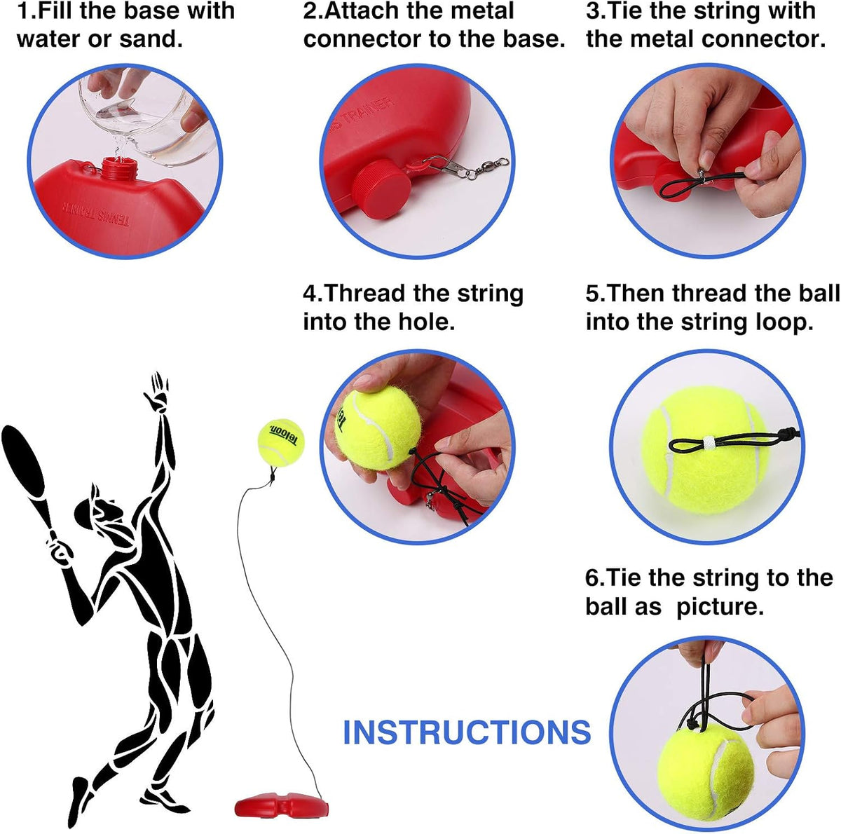 Teloon Solo Tennis Trainer Rebound Ball with String for Self Tennis Practice Training Tool for Adults or Kids Beginners with 2 String Balls Elastic and a Portable Mesh Bag