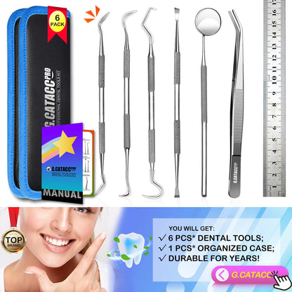 G.CATACC Dental Tools, Dental Pick Teeth Cleaning Tools Hygiene Kit, Plaque Remover for Teeth, Professional Stainless Steel Tooth Scraper Plaque Tartar Cleaner - with Case