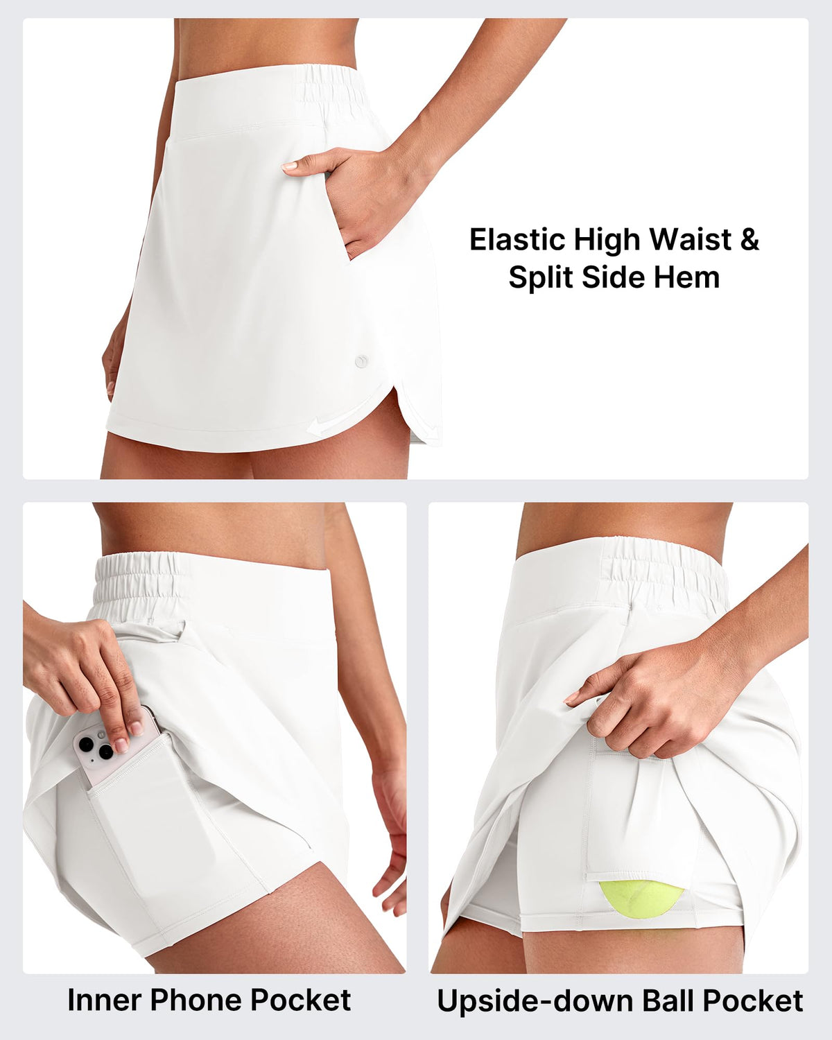 G4Free A Line Golf Skirts for Women 15'' Elastic High Waisted Tennis Skort