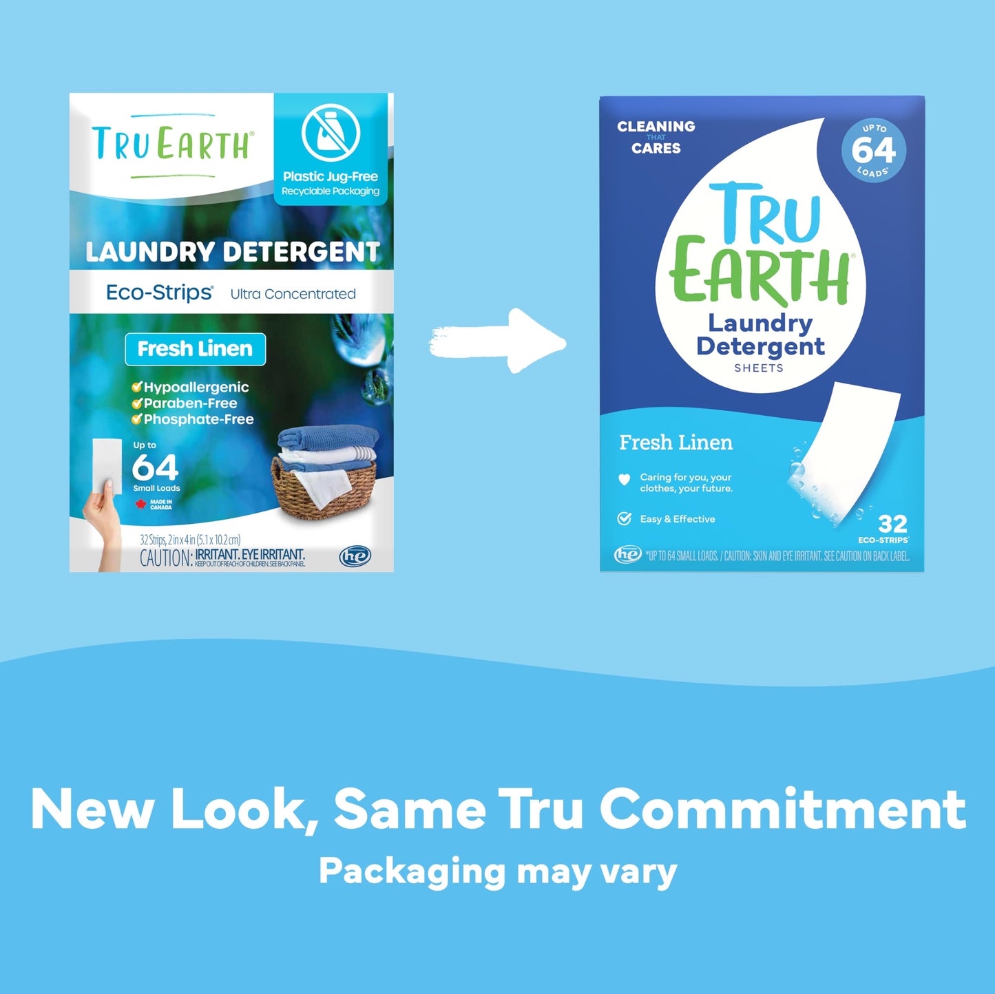 Tru Earth Compact Dry Laundry Detergent - Up to 128 Loads (64 Sheets) - Paraben-Free - Original Eco-Strip Liquidless Detergent, Travel - Fresh Linen | Packaging May Vary