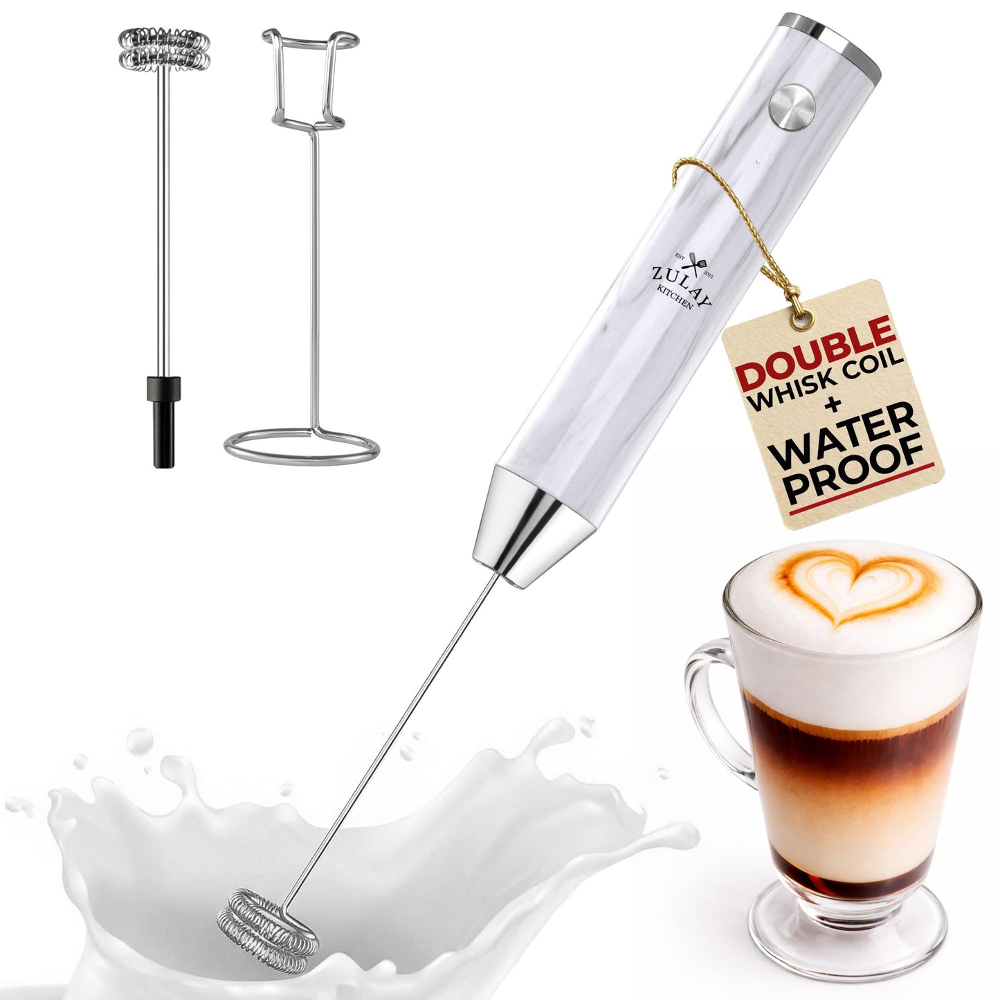 Zulay Kitchen Powerful Milk Frother Wand With 2 Duracell Batteries - Ultra Fast Handheld Drink Mixer - Electric Whisk Foam Maker for Coffee, Lattes, Cappuccino, Matcha, Hot Chocolate & Creamer - Black