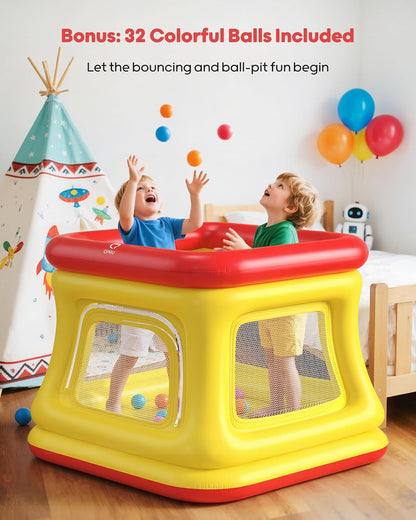 QPAU 3-in-1 Inflatable Bounce House with Pump for Toddlers 1-3