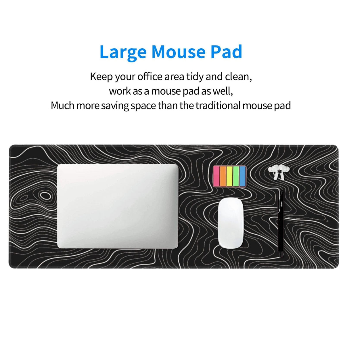Gaming Mouse Pad, Large Black and Green Line Topographic Mousepad Laptop, Extended Mouse Mat, Long XL Waterproof Keyboard Pads, Big Non-Slip Mousepads for Game Office Home, 31.5 x 11.8 in