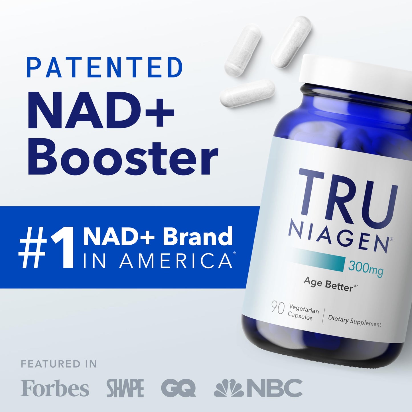 TRU NIAGEN Patented NAD+ Supplement for Anti Aging and Cell Regeneration, 300 mg Niagen, 30 Servings | Supports Cellular Energy, Brain, Muscle | Nicotinamide Riboside (NR) Take 1 Daily | 1 Bottle
