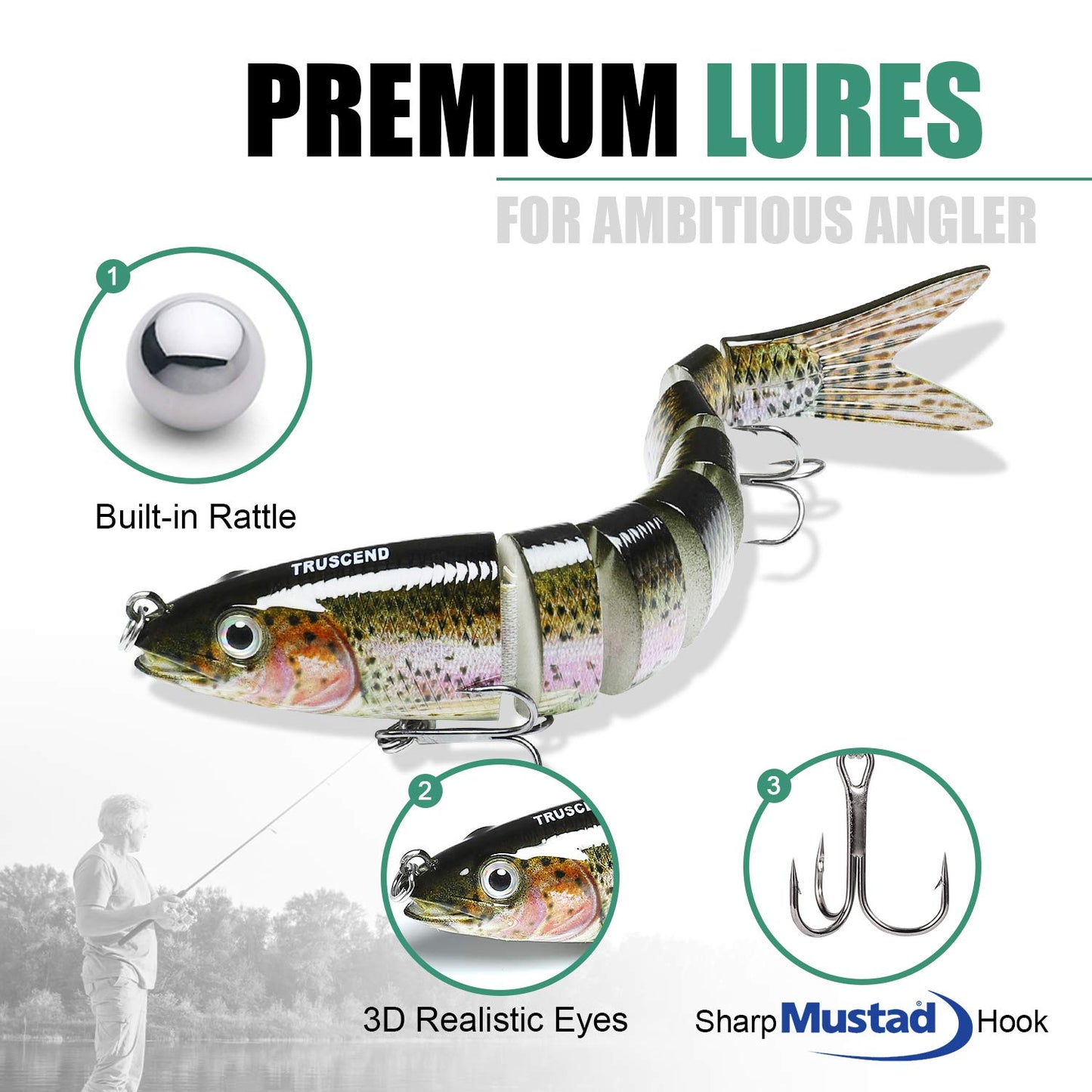 TRUSCEND Easy Catch Swimmax, Magic Noisy Turbulent Wiggling and Vibrating Action for More Bites, Lifelike Fishing Lures for All Species, Swimbait for Relax Family Fishing, Must-Have for Lovely Anglers