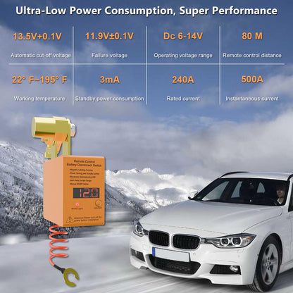 Remote Battery Disconnect Switch 12v, 250A, Upgrade Prevent Battery Drain, Disconnect Negative Car Kill Switch Anti-Theft, Remote Battery Kill Switch for Car, Truck, RV