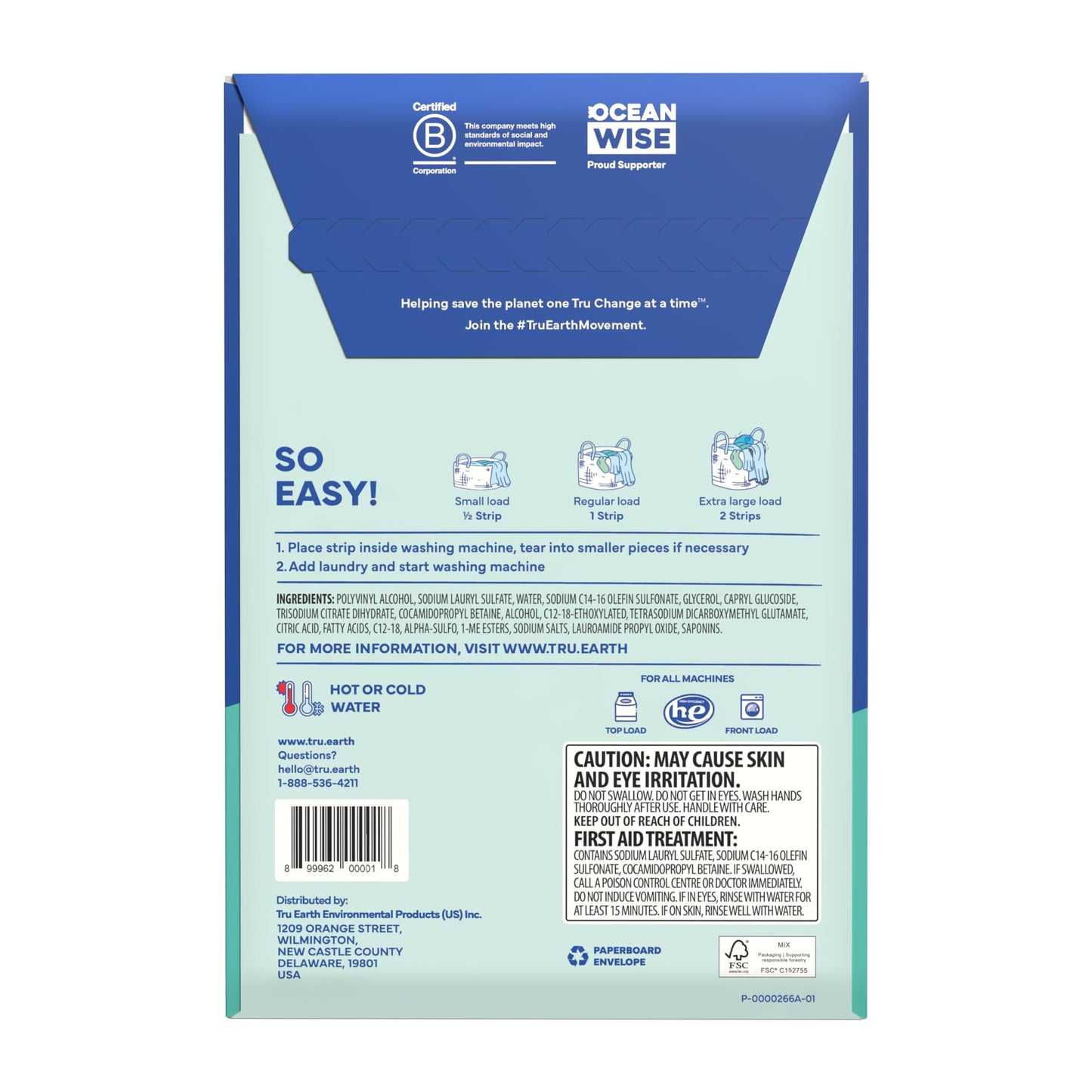 Tru Earth Compact Dry Laundry Detergent - Up to 128 Loads (64 Sheets) - Paraben-Free - Original Eco-Strip Liquidless Detergent, Travel - Fresh Linen | Packaging May Vary