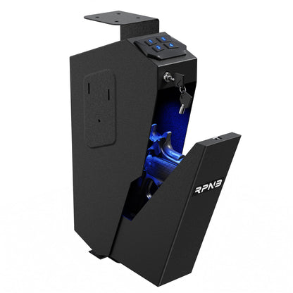 RPNB Mounted Gun Safe,California DOJ Certified Handgun Safe, Auto Open Lid Smart Pistol Safe with Biometric Fingerprint or Keypad Lock