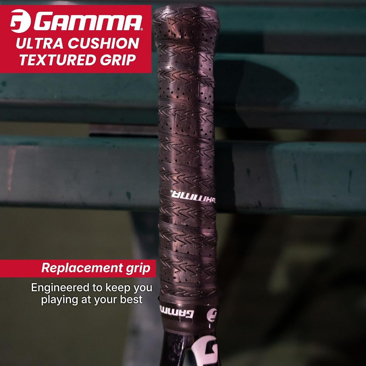 GAMMA Sports Tennis Racquet Ultra Cushion Replacement Grip – Contoured Multi Black with Textured Perforations for Enhanced Absorption, Comfort, and Control