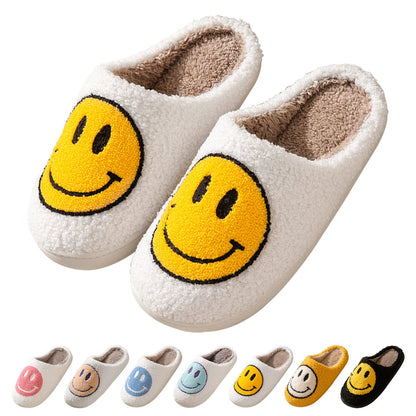 Smile Face Slippers fpr Women Happy face slippers Retro Soft Plush Warm Slip-on Slippers, Cozy Indoor Outdoor Slippers