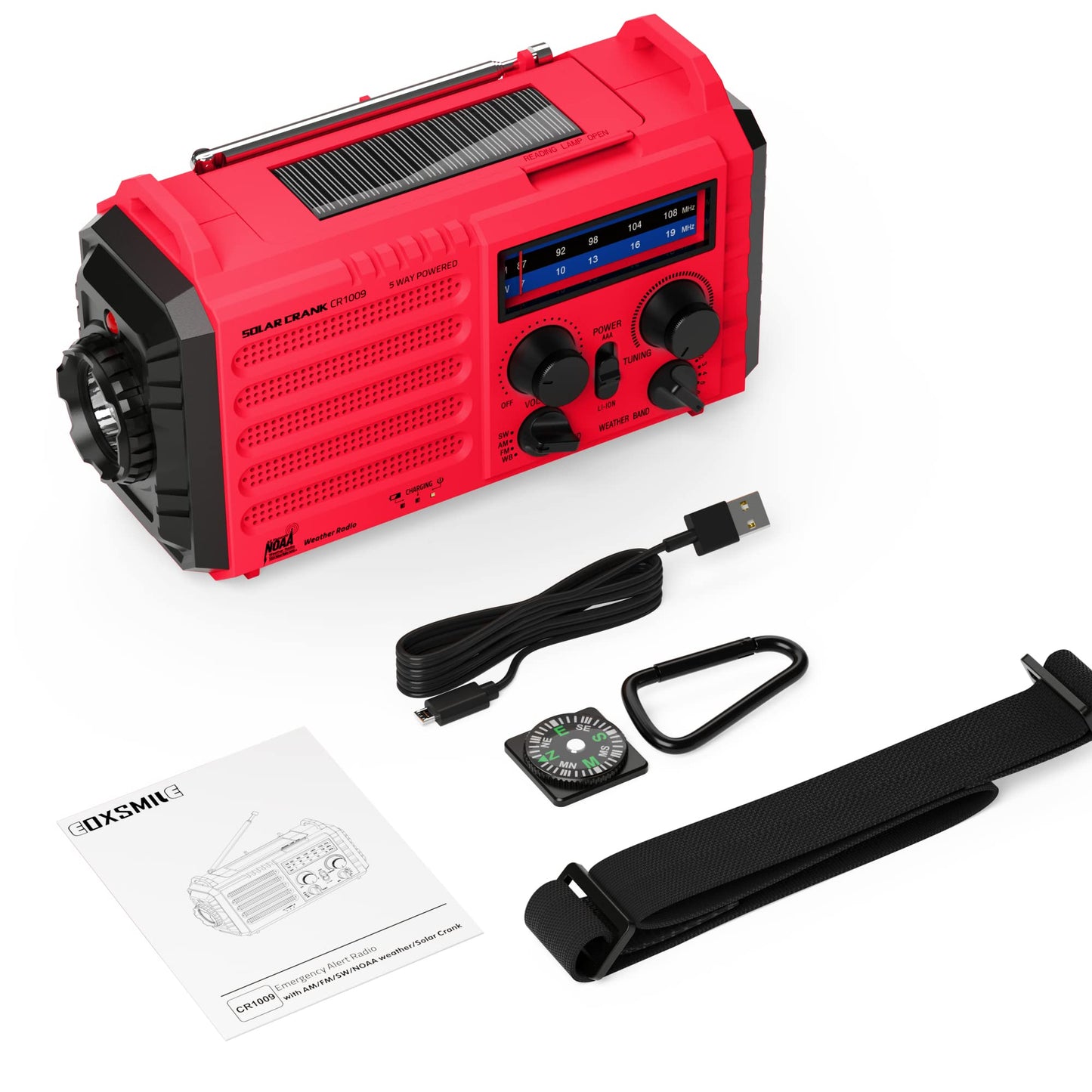 Auto NOAA Emergency Weather Radio, Solar Hand Crank Radio,Portable Battery Operated Emergency Radio with AM FM Shortwave,USB Charger,LED Flashlight,Clock, SOS Alert for Home Outdoors Camping Survival