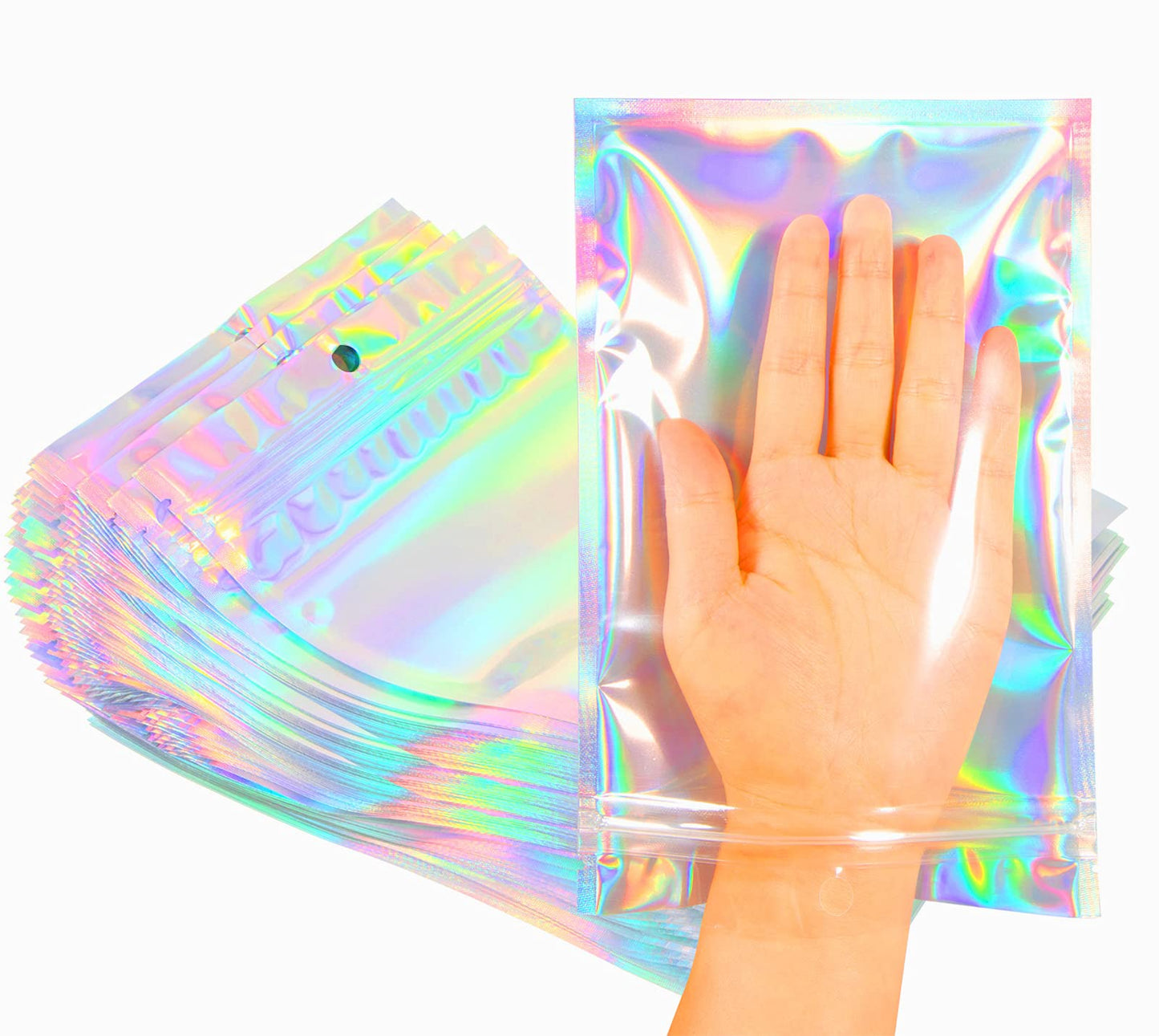 Smell Proof Bags & Resealable Foil Pouch Mylar Sample Bag Great for Party Favor Food Storage (Holographic Color) (50pcs-6x9 inch)