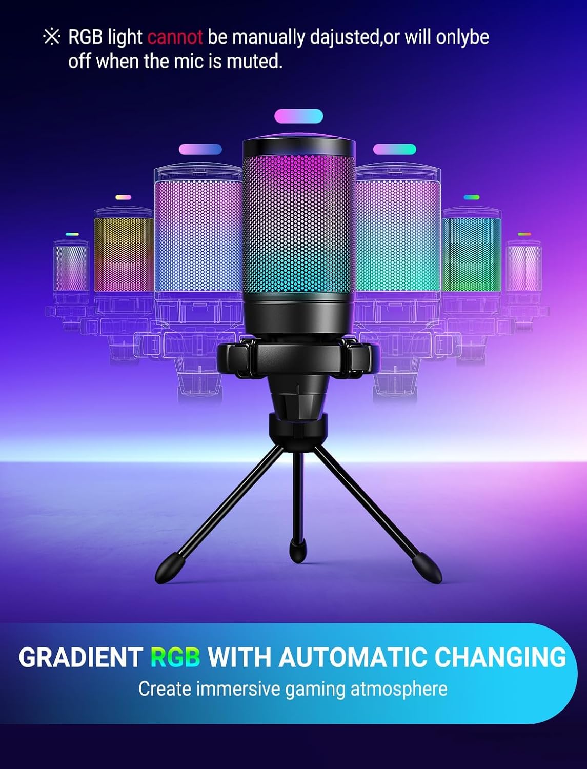 FIFINE AmpliGame A6V USB Gaming Microphone, Condenser RGB Mic for Streaming