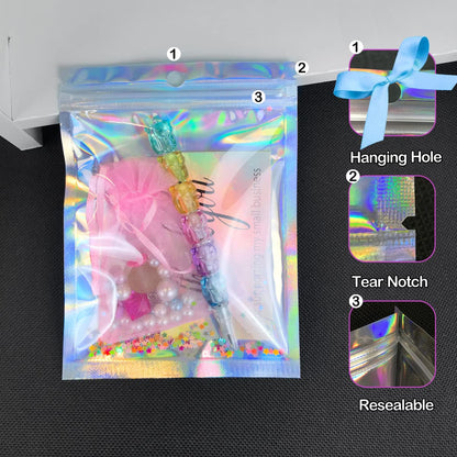 Smell Proof Bags & Resealable Foil Pouch Mylar Sample Bag Great for Party Favor Food Storage (Holographic Color) (50pcs-6x9 inch)
