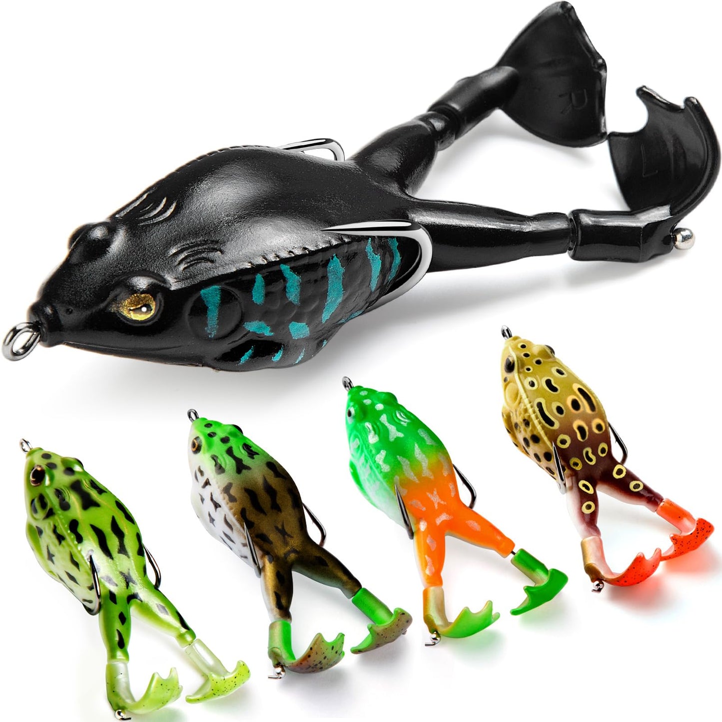 Topwater Frog Lure Bass Trout Fishing Lures Kit Set Realistic Prop Frog Soft Swimbait Floating Bait with Weedless Hooks for Freshwater Saltwater