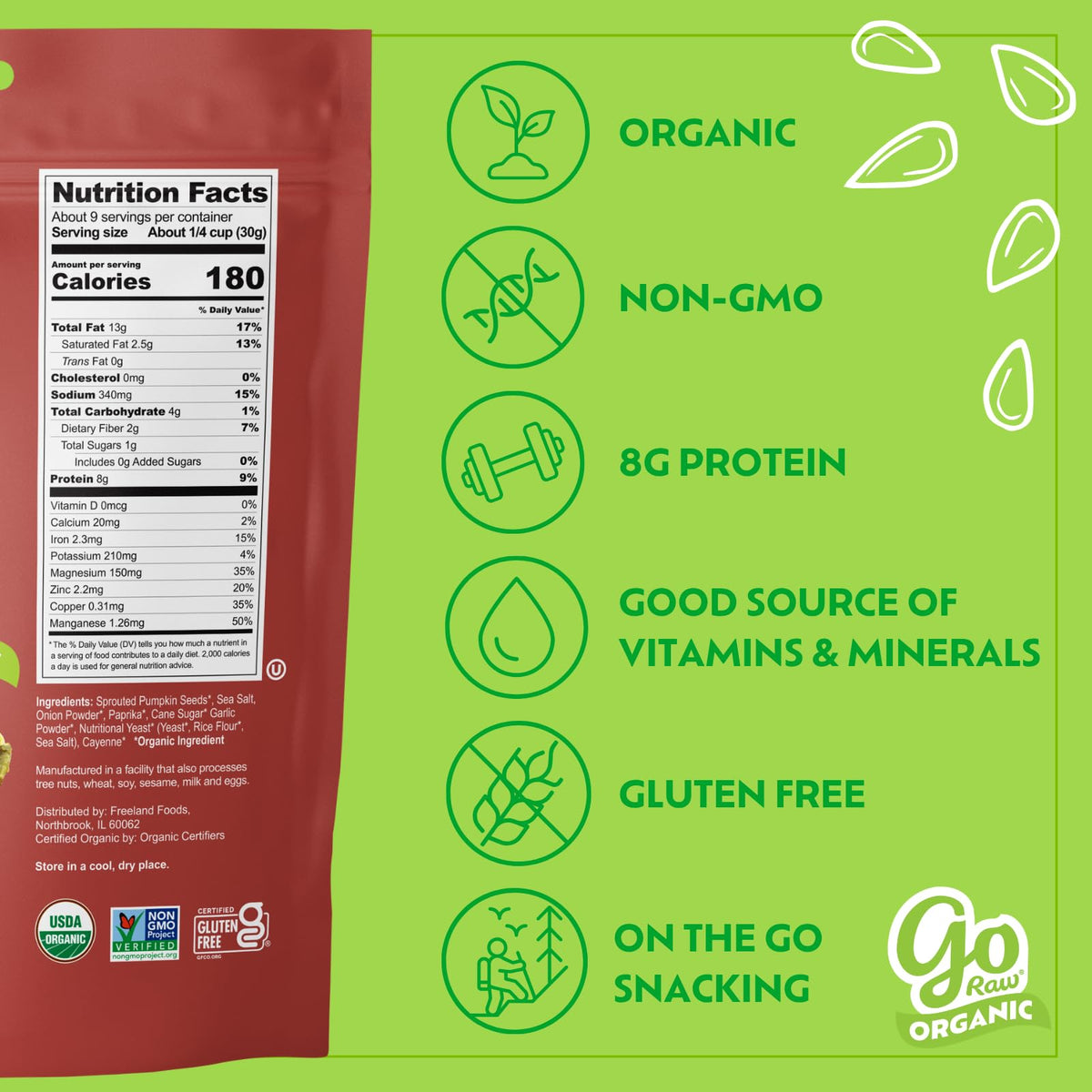 Go Raw Organic Sprouted Pumpkin Seeds - Sea Salted Pepita Snack