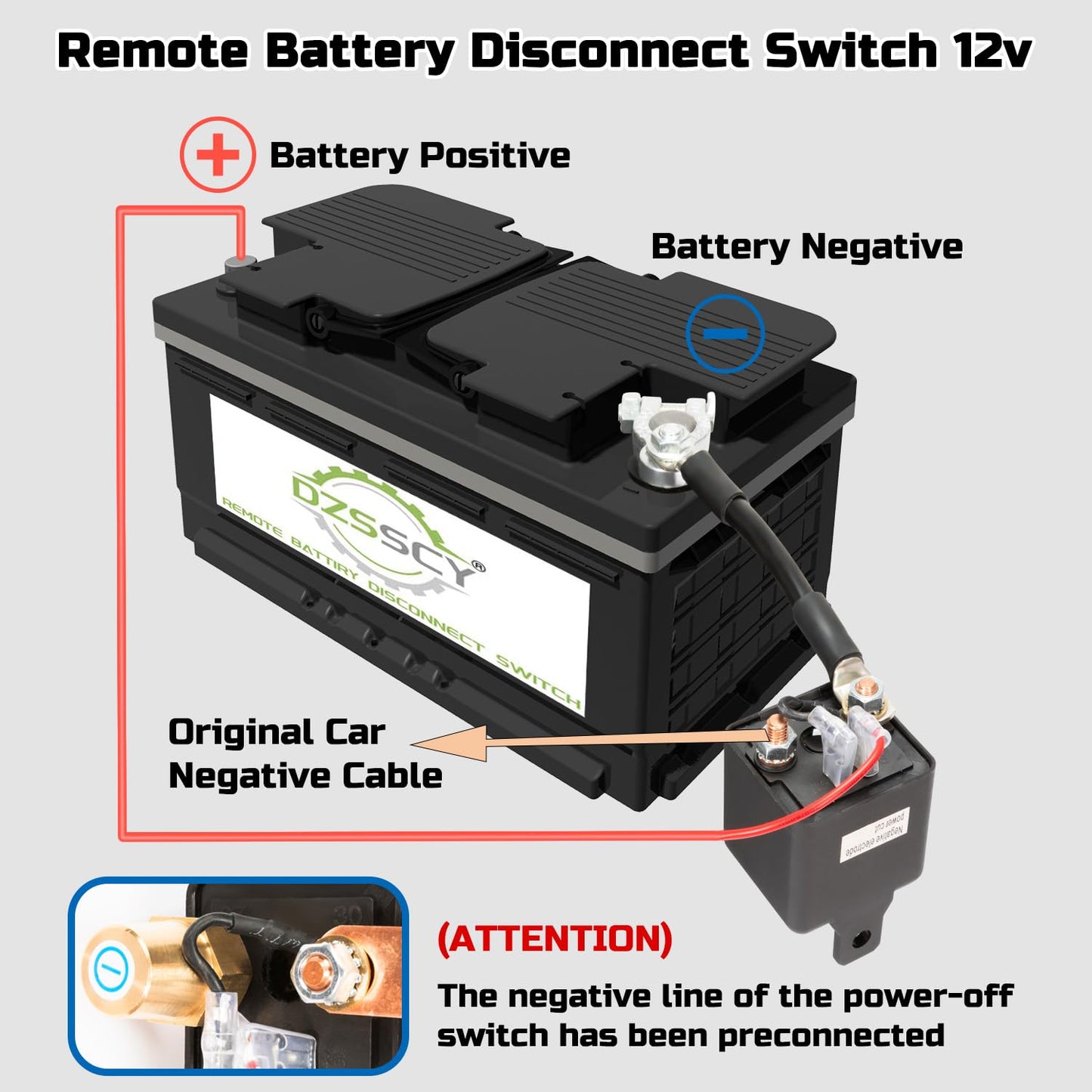 Remote Battery Disconnect Switch 12v, 250A, Upgrade Prevent Battery Drain, Disconnect Negative Car Kill Switch Anti-Theft, Remote Battery Kill Switch for Car, Truck, RV