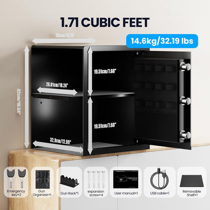 Grimtron Smart Biometric Safe - (0.80 cu. ft.) Fingerprint Lock Box with Silent Mode, Backlit Keypad and LED Light, Small Caja Fuerte with Anti-Rust and Anti-Theft