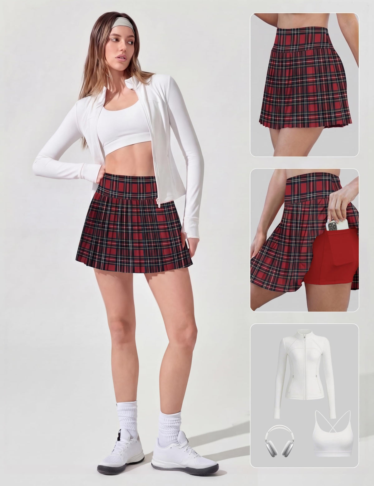 Alaroo Pleated Tennis Skirt for Women with Pockets Shorts Skort