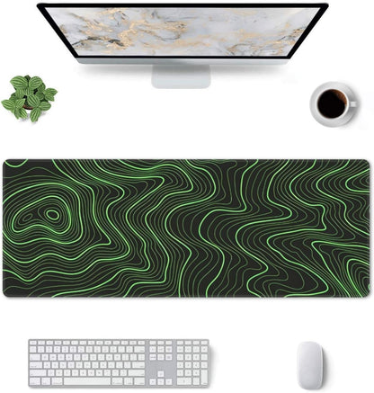 Gaming Mouse Pad, Large Black and Green Line Topographic Mousepad Laptop, Extended Mouse Mat, Long XL Waterproof Keyboard Pads, Big Non-Slip Mousepads for Game Office Home, 31.5 x 11.8 in