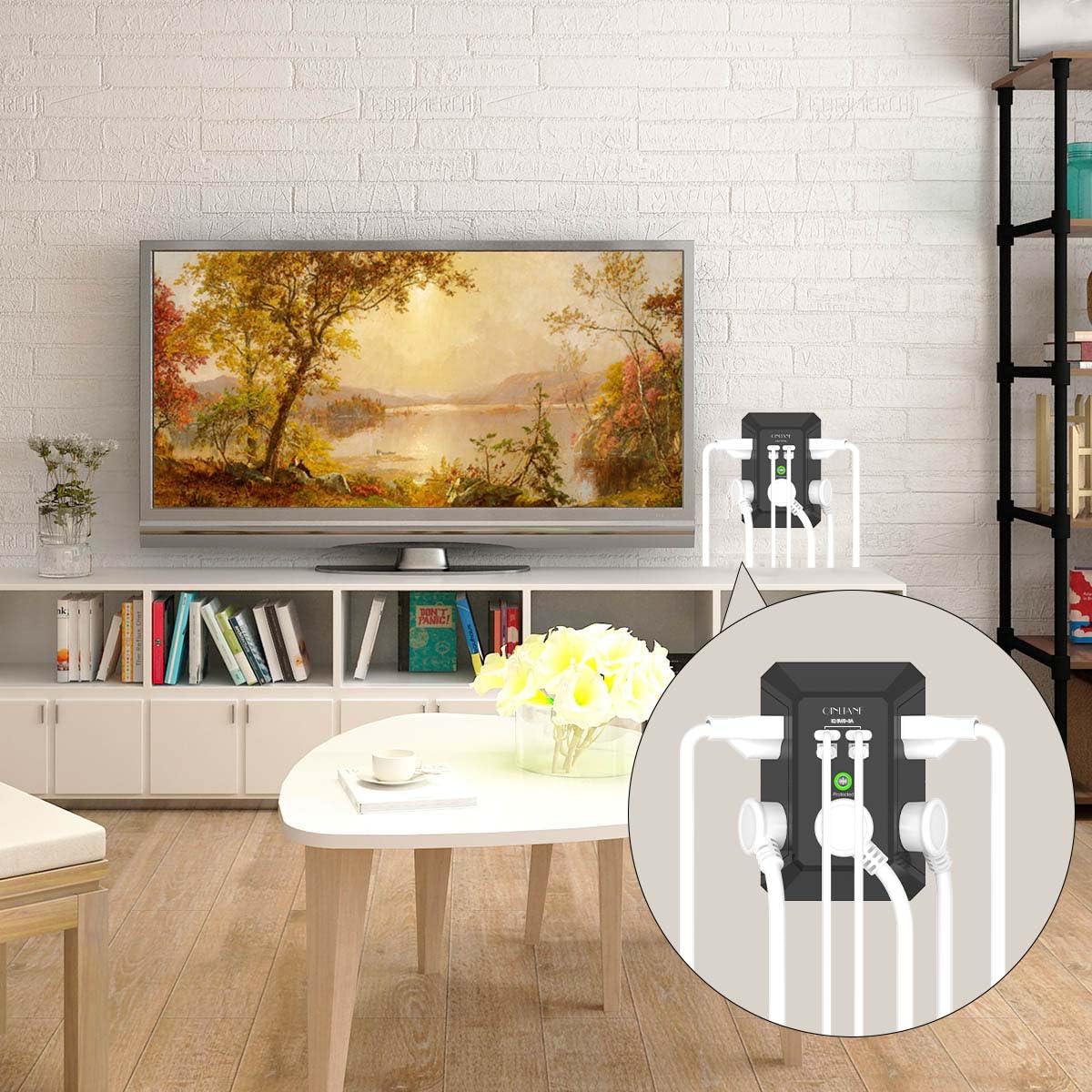 Wall Charger, Surge Protector, QINLIANF 5 Outlet Extender with 4 USB Charging Ports, 3-Sided 1680J Power Strip Multi Plug Adapter Spaced for Home Travel Office