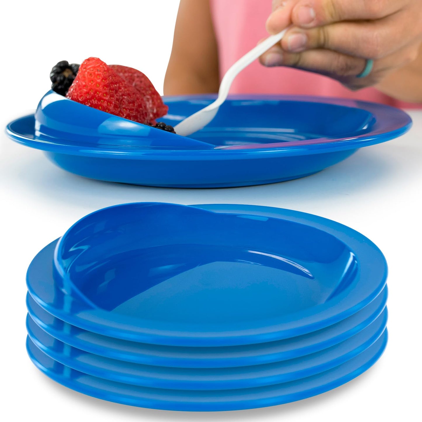 Vive Spill-Proof Scoop Plate, 9" (2 Pack) - Dish with Wall for Disabled, Handicapped, Elderly Adults with Special Needs from Parkinsons, Dementia, Stroke, Tremors with - Non Skid Padded Bottom