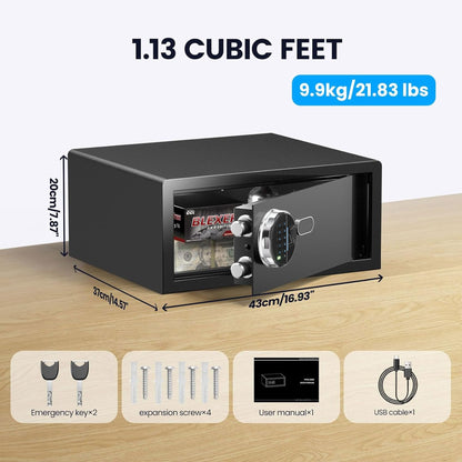 Grimtron Smart Biometric Safe - (0.80 cu. ft.) Fingerprint Lock Box with Silent Mode, Backlit Keypad and LED Light, Small Caja Fuerte with Anti-Rust and Anti-Theft