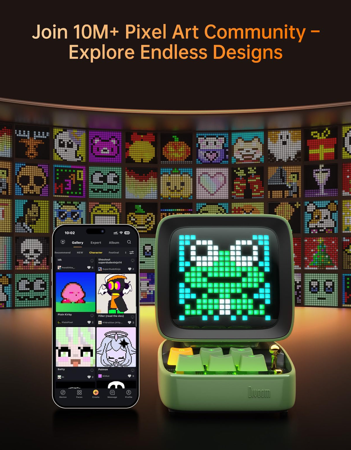 Divoom Ditoo Retro Pixel Art 15W Bluetooth Speaker,Cute Speaker with Alarm,White Noise & Mini Games,Iconic Desk Setup Speaker with 16X16 LED App Controlled Front Screen,Gifts for Anyone (Pink)