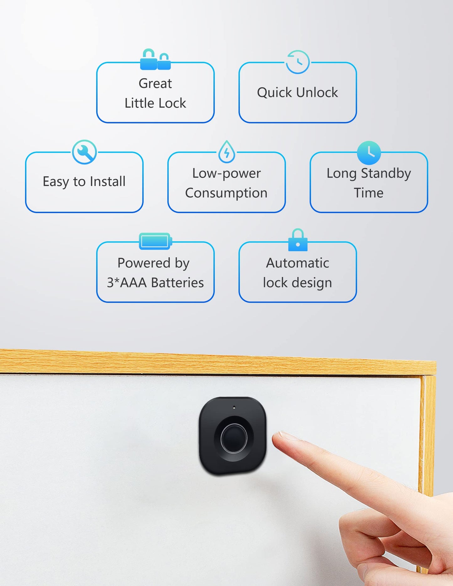 SUMNEW Bluetooth Fingerprint Cabinet Lock, Black, Biometric, 3 Ways To Unlock, USB Keys Unlock