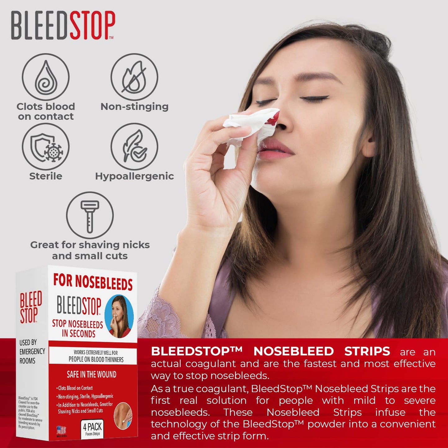 BleedStop™ First Aid Powder for Blood Clotting, Trauma Kit, Blood Thinner Patients, Camping Safety, and Survival Equipment for Moderate to Severe Bleeding Wounds or Nosebleeds - 4 (15g) Pouches