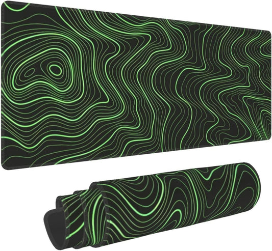 Gaming Mouse Pad, Large Black and Green Line Topographic Mousepad Laptop, Extended Mouse Mat, Long XL Waterproof Keyboard Pads, Big Non-Slip Mousepads for Game Office Home, 31.5 x 11.8 in