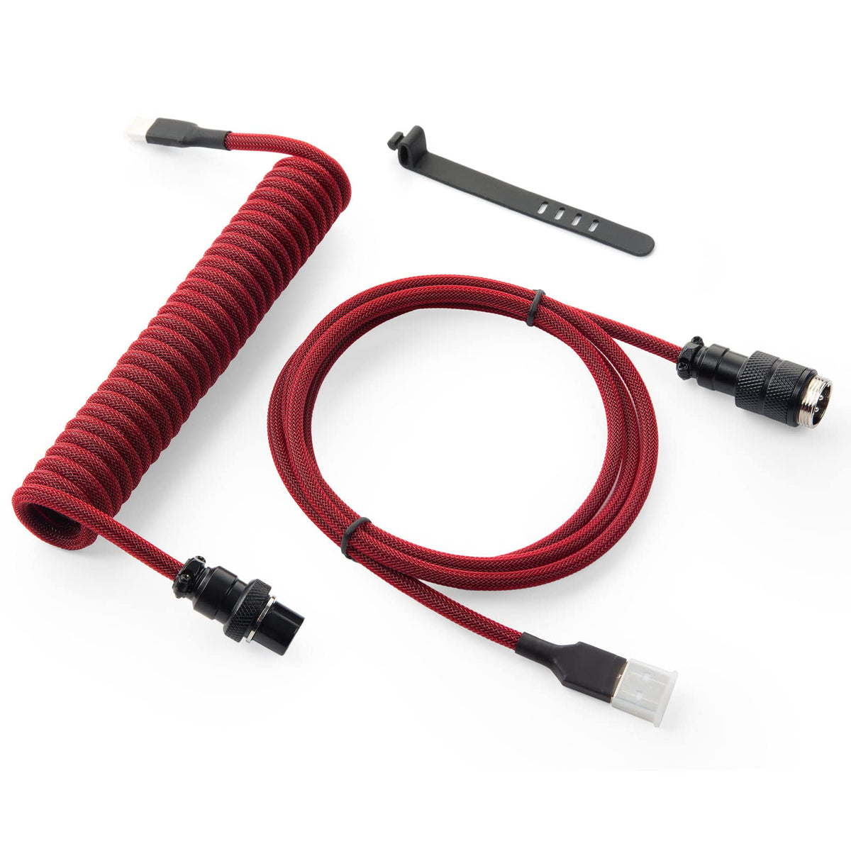 GUNMJO Pro Custom Coiled USB C Cable for Gaming Keyboard, Double-Sleeved Mechanical Keyboard Cable with Detachable Metal Aviator, 1.5M USB-C to USB-A, Carbon Black Color