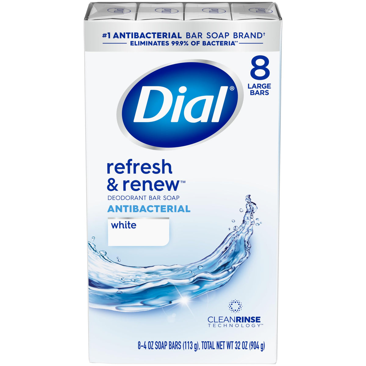 Dial Antibacterial Bar Soap, Calm & Soothe Lavender & Jasmine Deodorant Bar, 4oz (8 Bars)