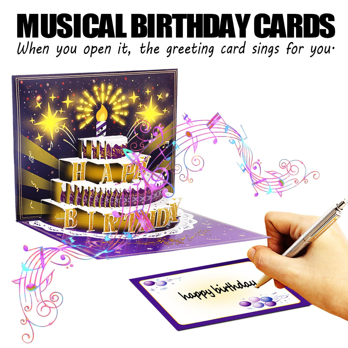 Pop Up Birthday Cards for Men, LED Light & Music Blow The Candle