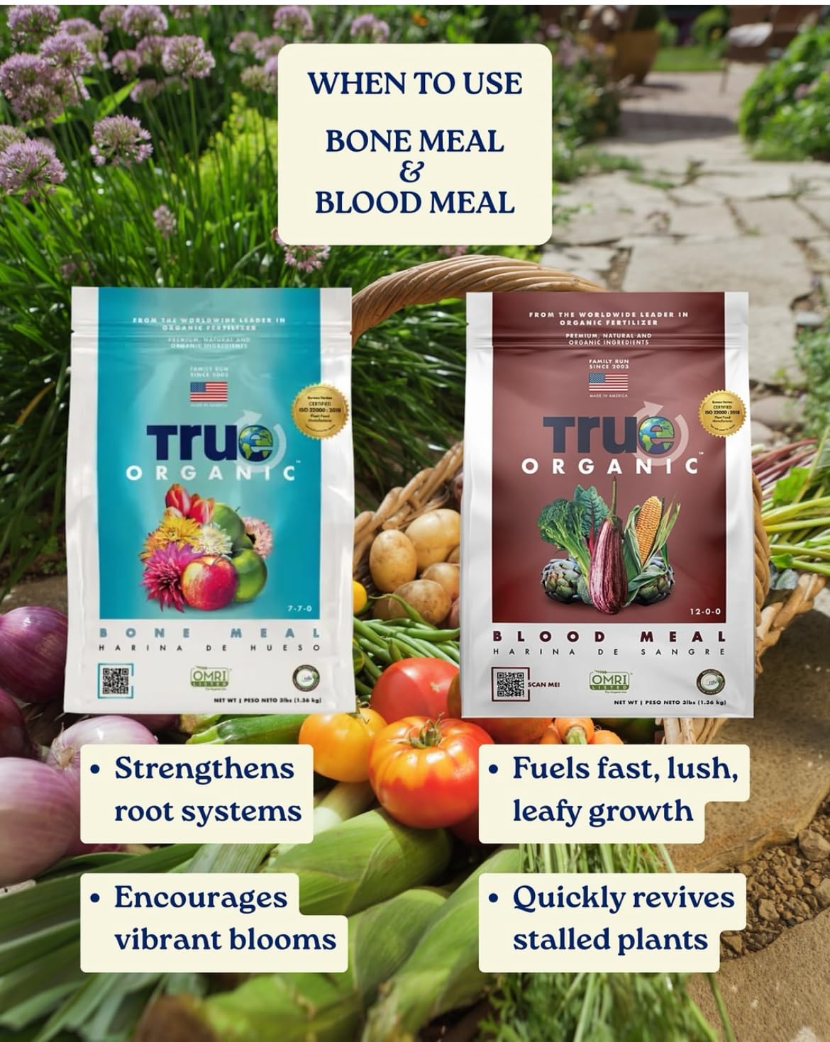 True Organic Blood Meal – High-Nitrogen Organic Fertilizer for Rapid Vegetative Growth – 3lb Bag Covers 104 Sq. Ft.